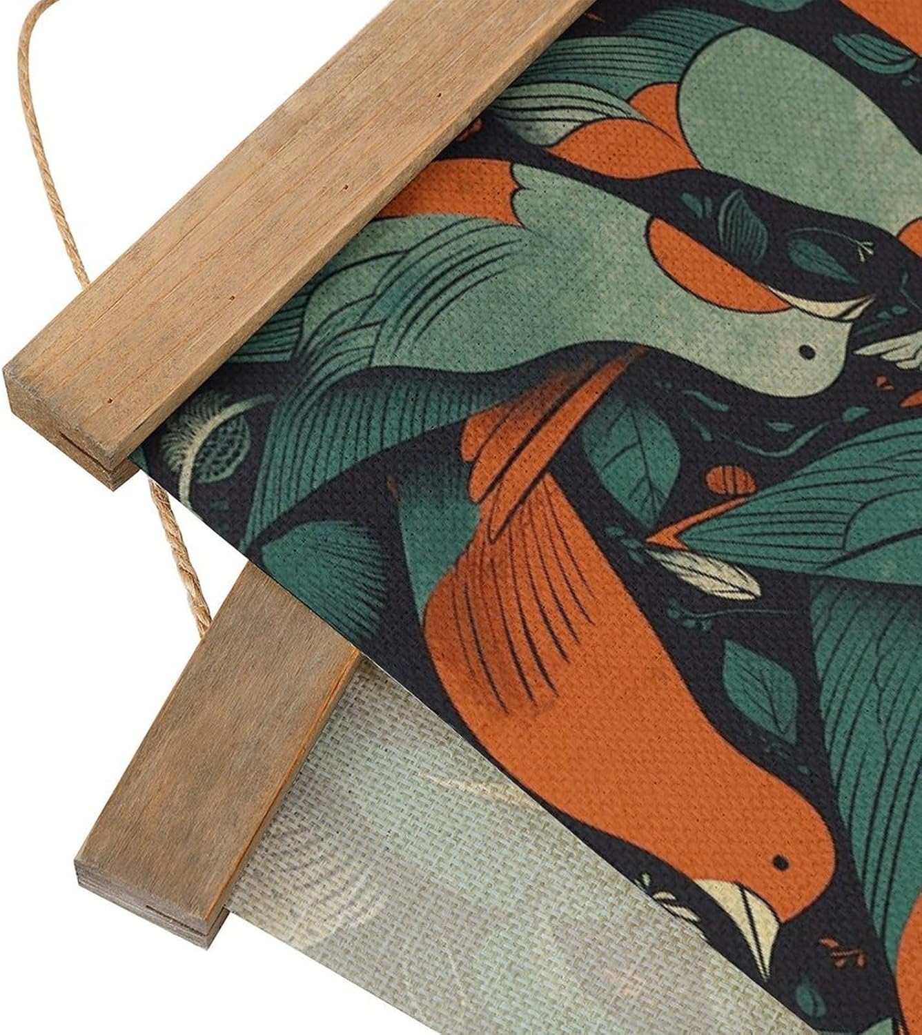 Vintage Flock of Birds Poster with Wooden Frame Personalized Linen Hanging Scroll Painting Rustic Wall Hanging Illustrative Modern Artwork Decor for Home Living Room Bedroom Office