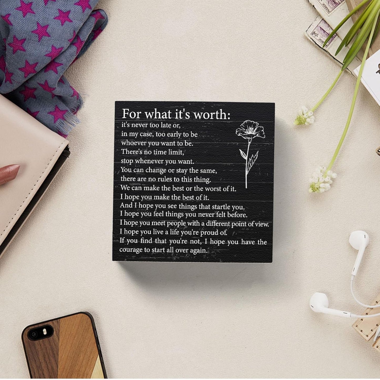 For What It's Worth Inspirational Offices Desk Decor F. Scott Fitzgerald Quote Print Sign for Bookshelf School Home Reading Decor Ideal Gift for Students Coworkers Friends Teens Women
