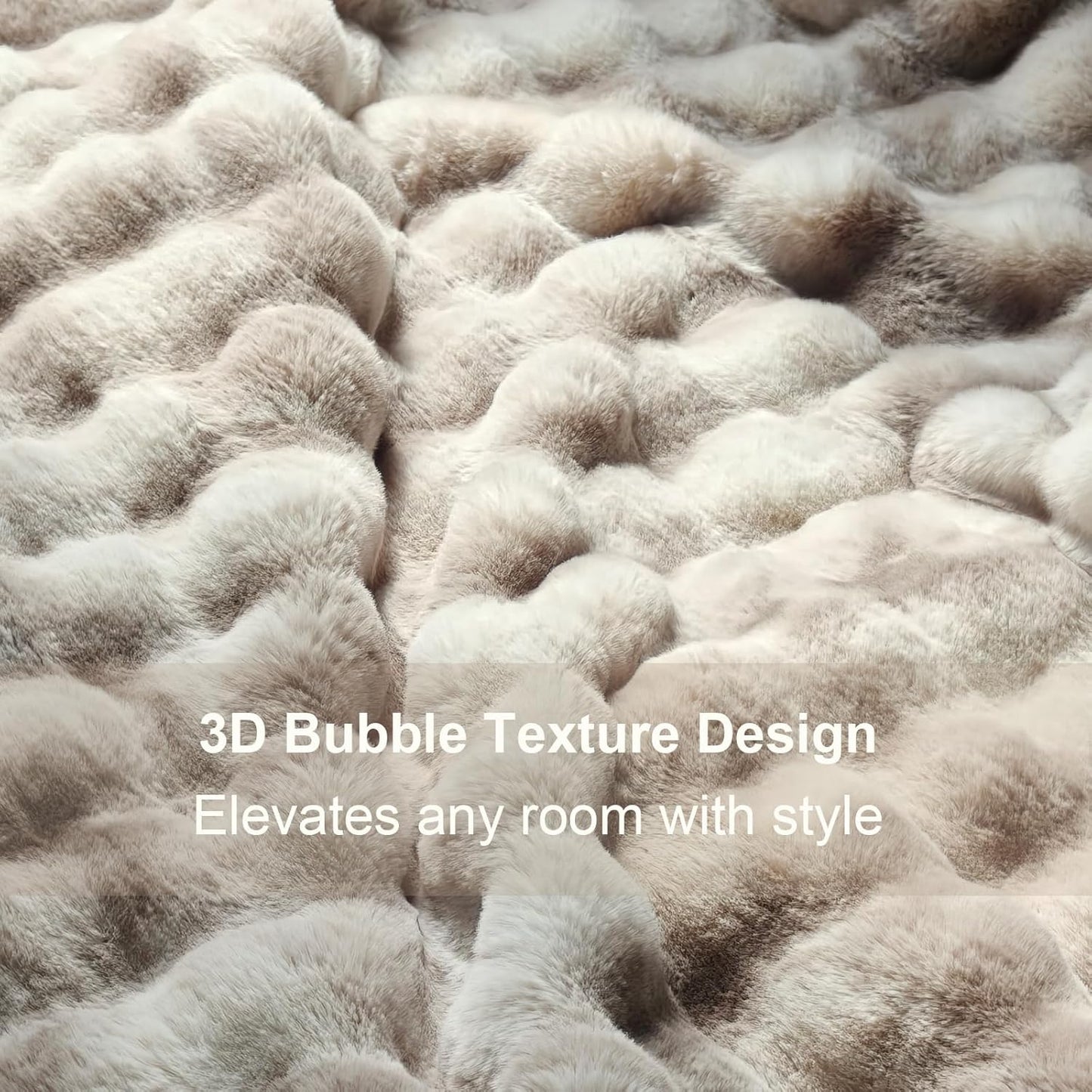 Faux Fur Throw Blanket 50x60 Inches, 800GSM Soft Plush Thick Bubble Blanket for Couch and Bed, Fuzzy Soft Tie-Dye Brown Faux Rabbit Fur Blanket for Sofa Living Room Bedroom