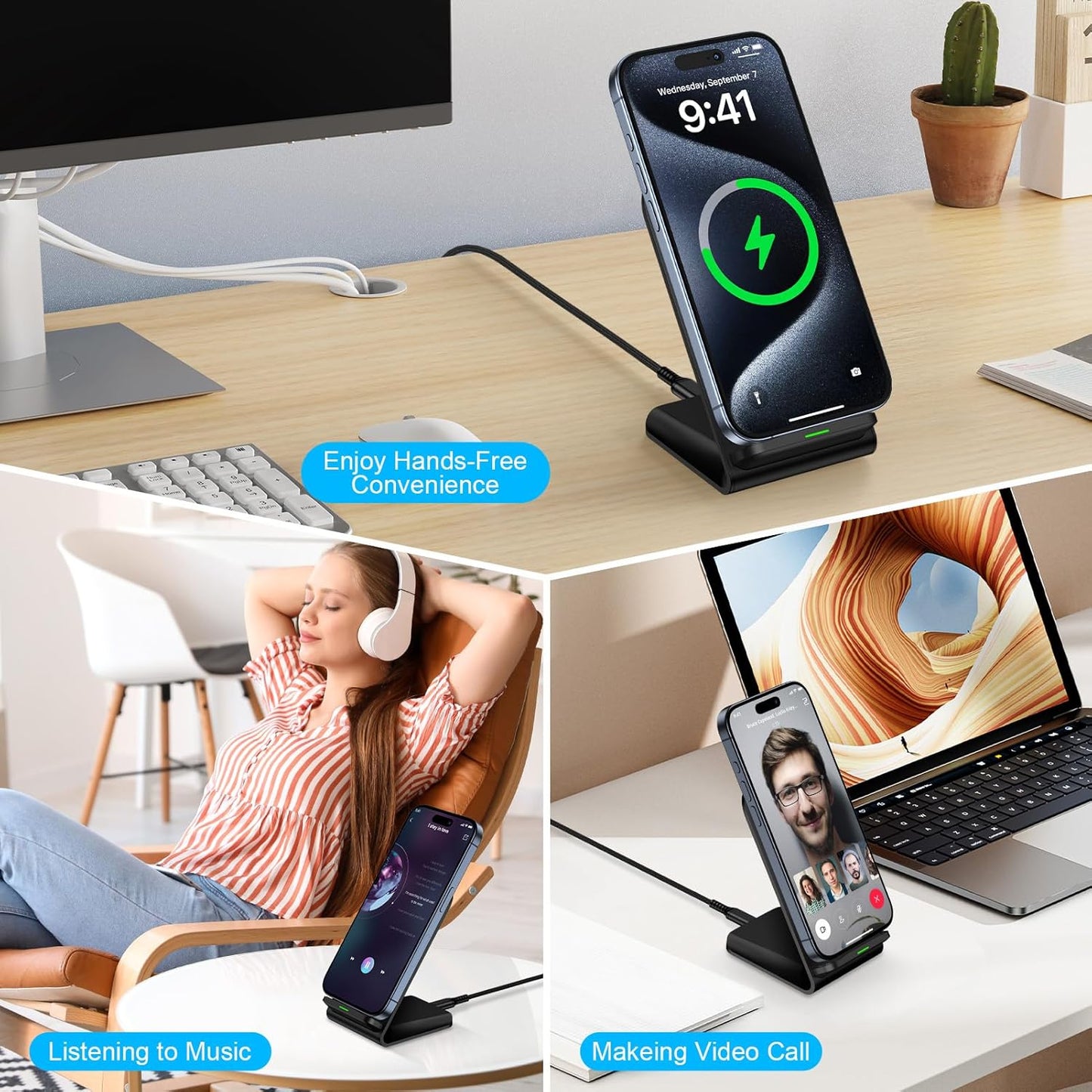 Samsung Wireless Charger Fast Charging Stand Wireless Android Desk Phone Charger Stand for Samsung Galaxy S26 S25 S24 Ultra S24 S23 FE S22 S21 S20 S10 S9 S8,iPhone 15 Pro Max Plus 14 13 12,Pixel 8 7