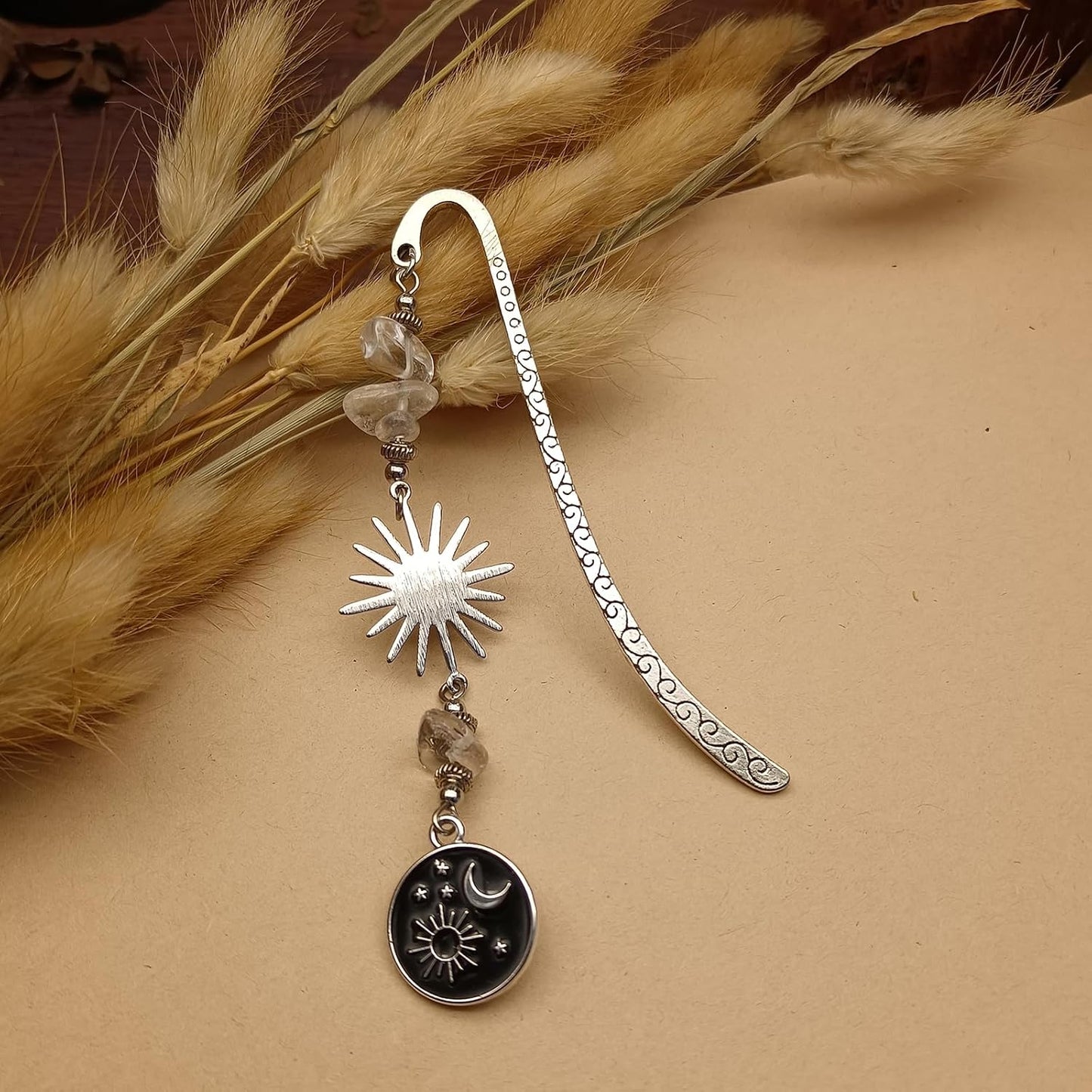 Retro Metal Bookmark for Bookish Gifts Wing Mask Bow and Arrow Charms Book Mark for Book Lover Gifts for Women Men (Sun and Star)