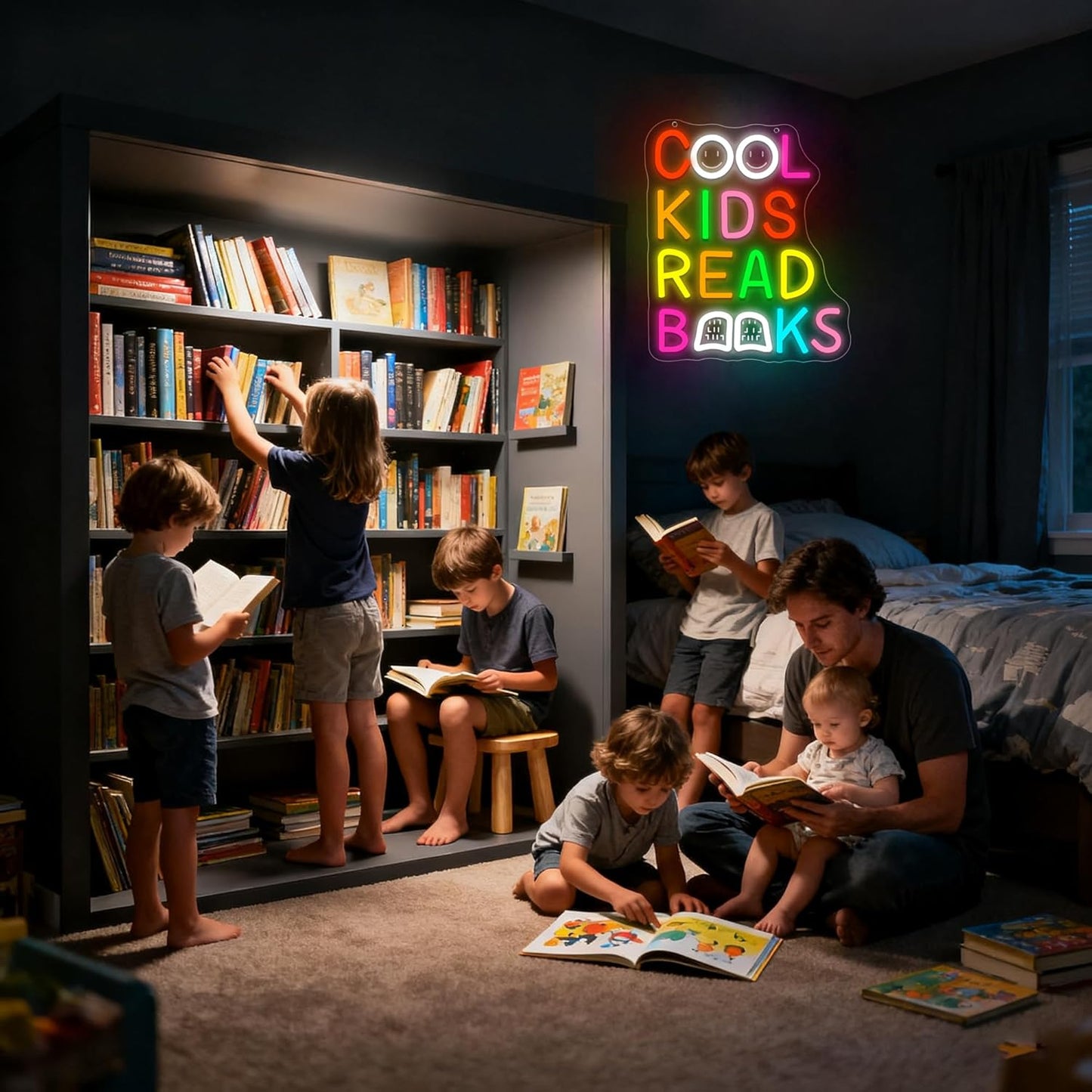Cool Kids Read Books Neon Sign for Wall Decor Read Books Neon Light for Classroom Dimmable Reading LED Light Up Sign for Study Room Kids Room Library Bedroom Birthday Gifts Size 12.9*10.7 In(TWP253)