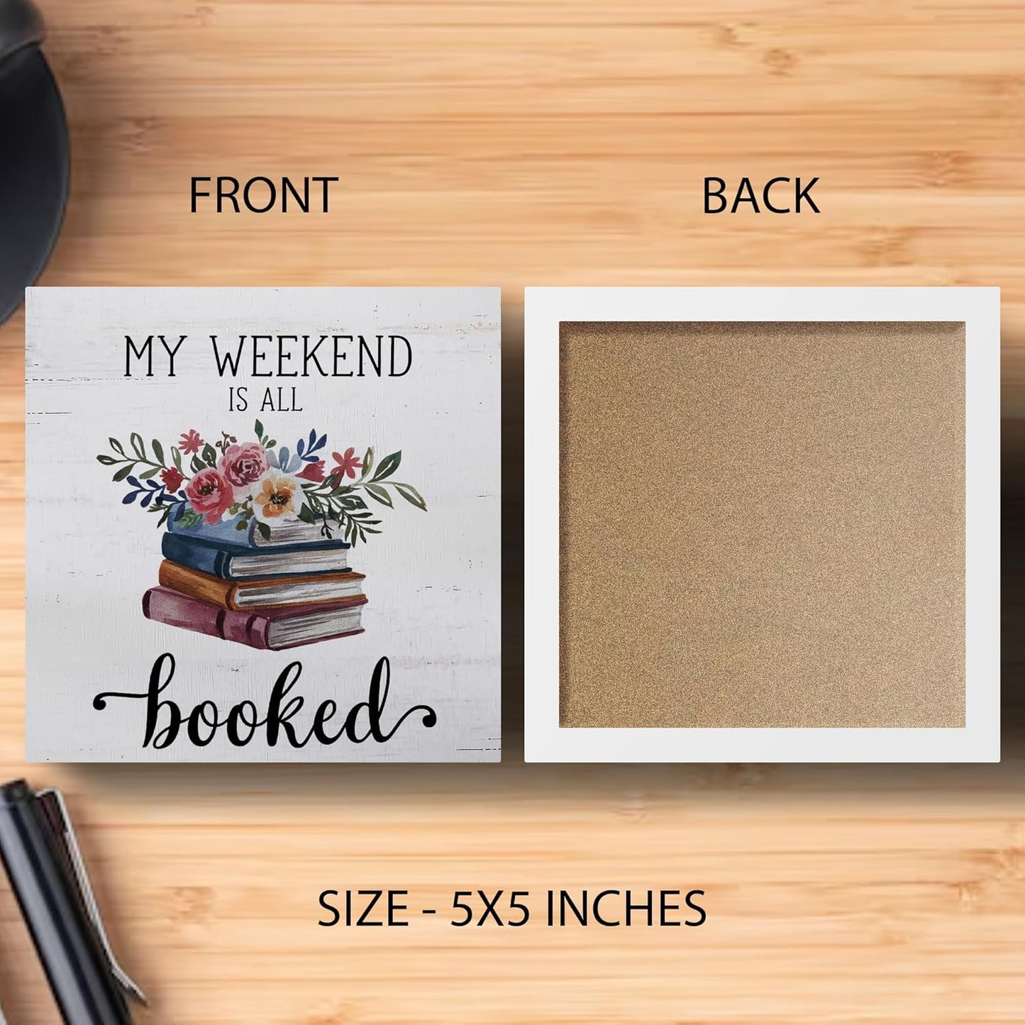 Zyzmasm Cute Kids Bookshelf Desk Decor Sign for Homeschool Library Reading Room, My Weekend is All Booked, Wooden Sign 5x5 Inches