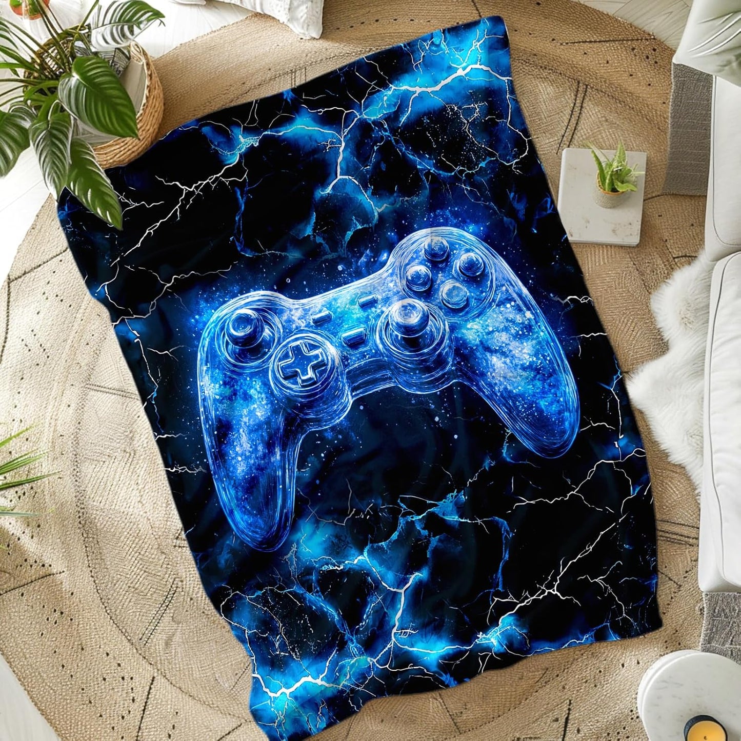 Boys Throw Blanket Gamer Blanket for Boys 3-5 Gift for Son Grandson, Blue Fuzzy Cozy Soft Flannel 50 x 40 Inches Throws for Sofa Office Trip Chair