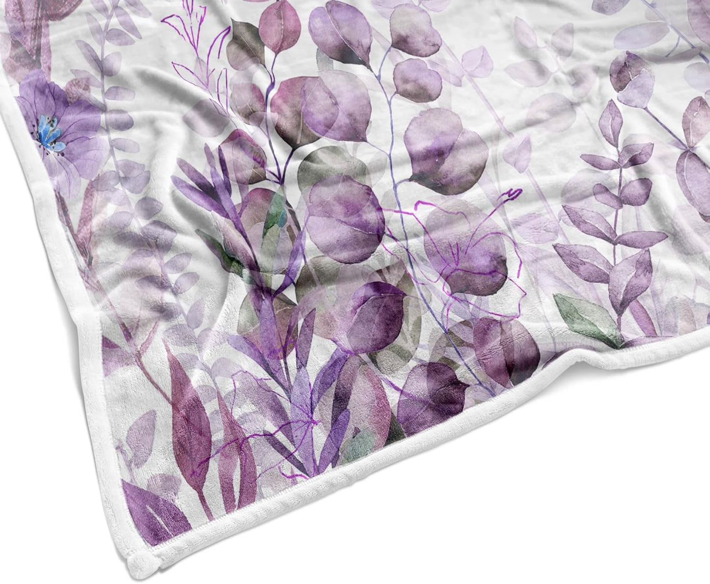 JAWO Purple Throw Blanket, Floral Fleece Blankets, Watercolor Floral Flower Butterfly Travel Bedding Decor, Lightweight and Warm Blanket for Bedroom for Women Girls, 50X60