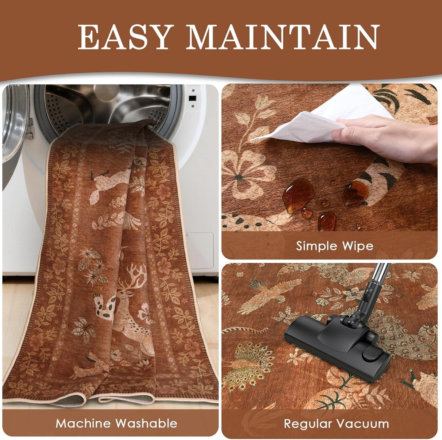 Moynesa Vintage Living Room Rug 8x10, Washable Area Rugs for Dining Room Under Kitchen Table, Bedroom, Oriental Stain Resistant Non Slip Large Indoor Carpets (8x10 Terracotta)