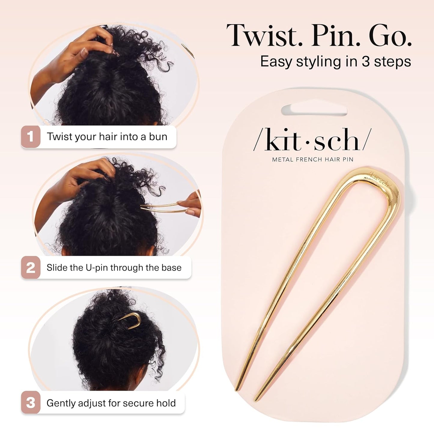 Kitsch French Hair Pins for Women – Elegant & Durable Metal French Pin for Updos, Chignon, Buns & Twist Hairstyles | Secure Hold All Day, Comfortable Fit | Ideal Gifts for Women- Gold, 1pc