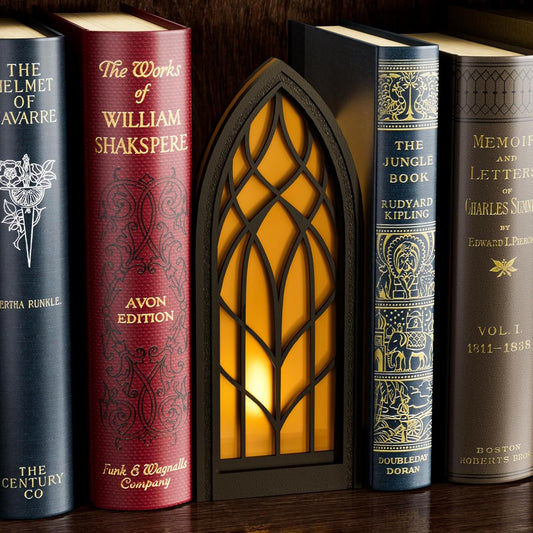 Solid Wood Fantasy Book Nook Shelf Insert - Handcrafted Bookends with Remote Control & Timer, Magical Moroccan Bookshelf Decor Night Light, Unique Gifts for Book Lovers Readers