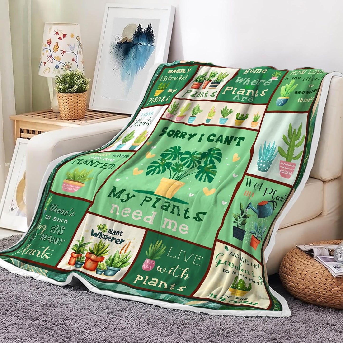 NYMB Gardening Gifts Blanket for Women Lady Mom Cozy Flannel with Adorable Plant - Themed Designs Throw and Blanket for Couch Bed Sofa Unique Presents for Plant Lovers Gardeners Women