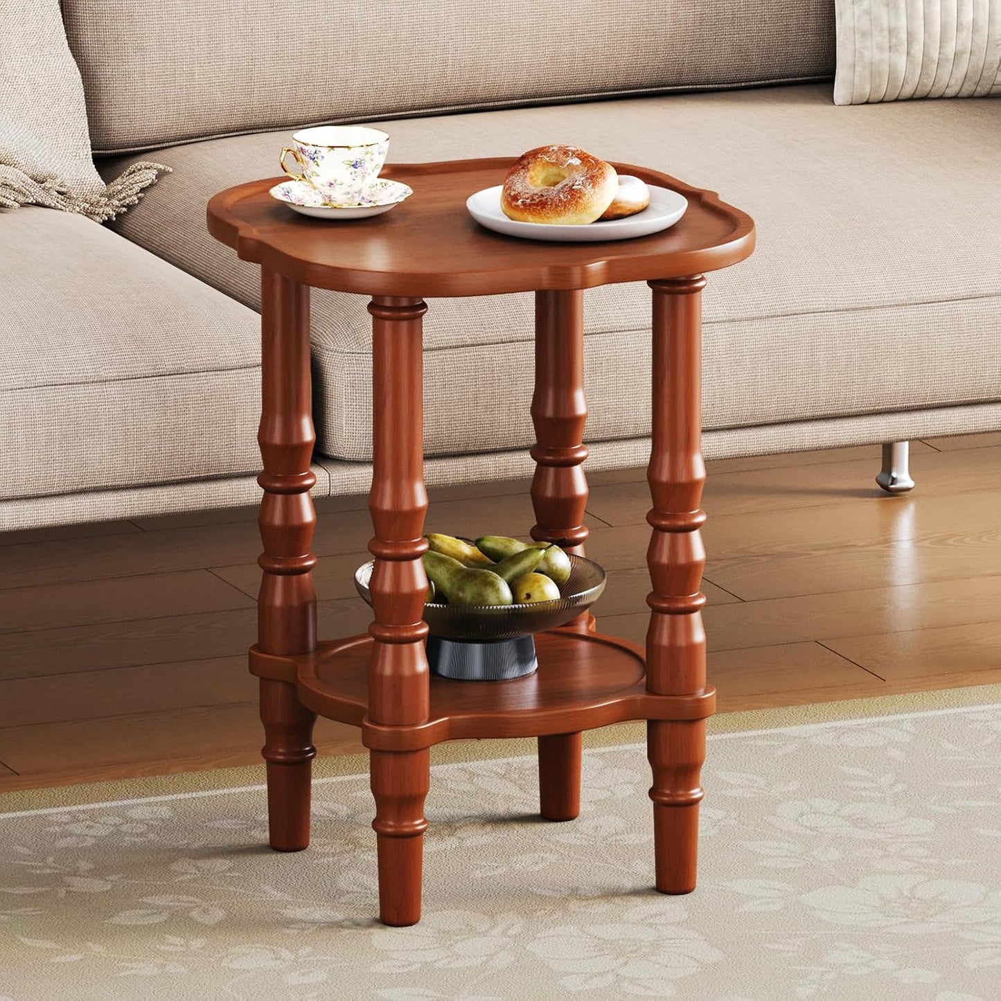 CozyDH Solid Wood End Side Table for Living Room - Small Wooden Nightstand for Bedroom, Retro Brown