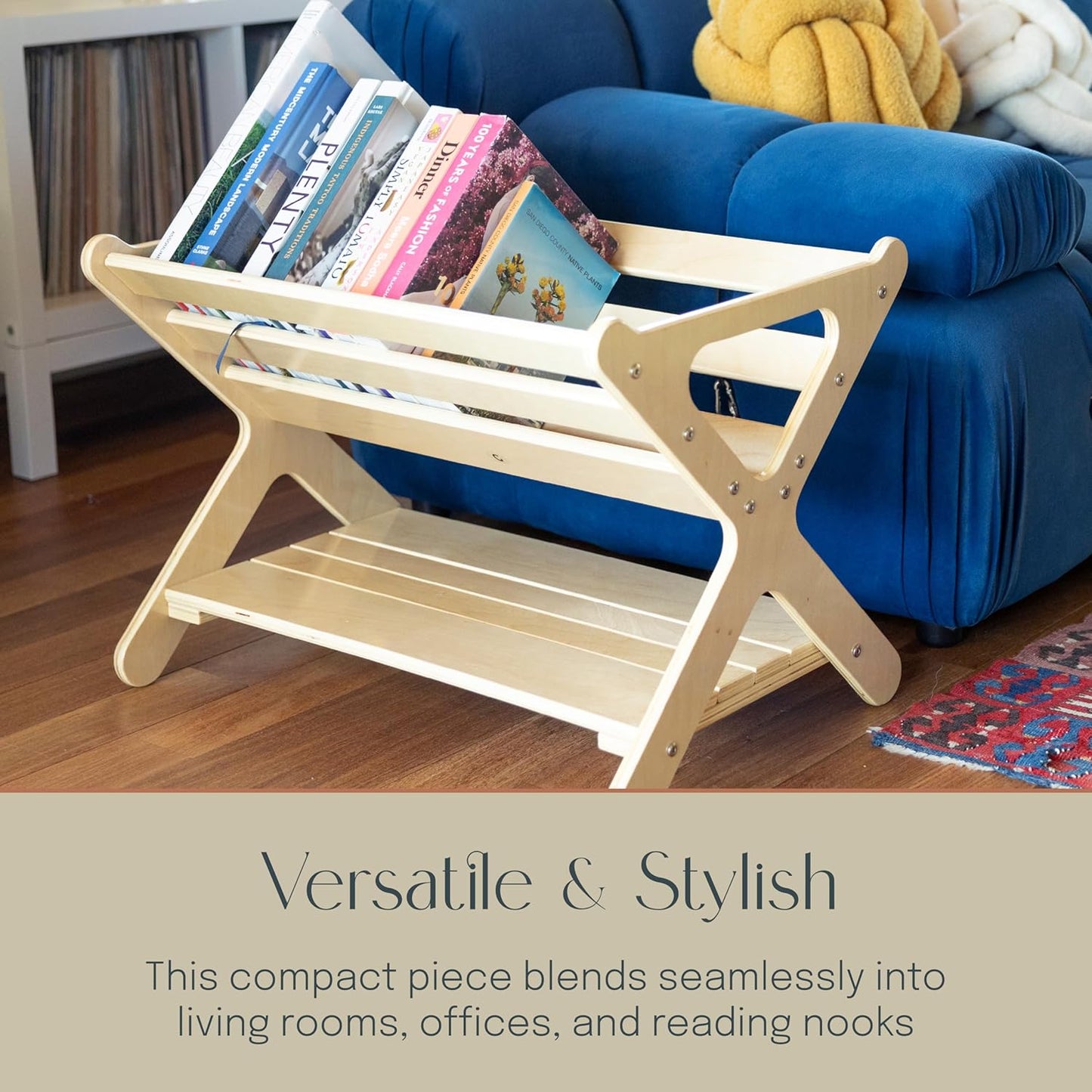 Sidestack Book Caddy Storage Organizer with Shelf, Small Bookshelf, Natural
