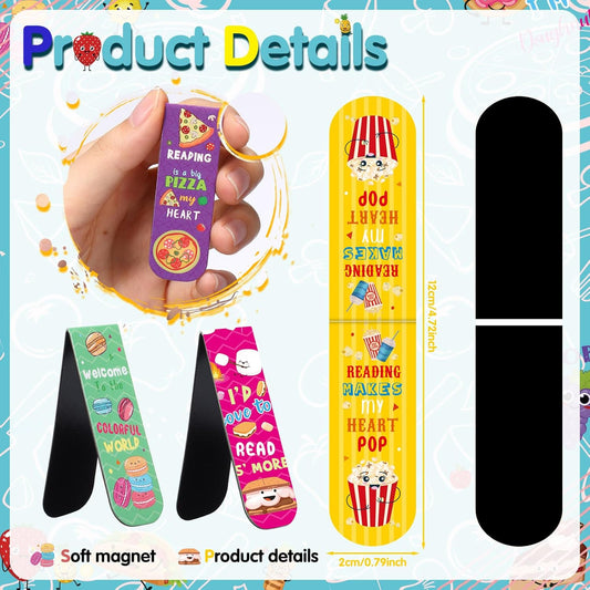 Pasimy 48 Pieces Cute Magnetic Bookmarks Fruit Food Theme Book Marks Bulk Encouraging Sayings Magnetic Bookmarks for Students Teachers School Home Office Reading Supplies