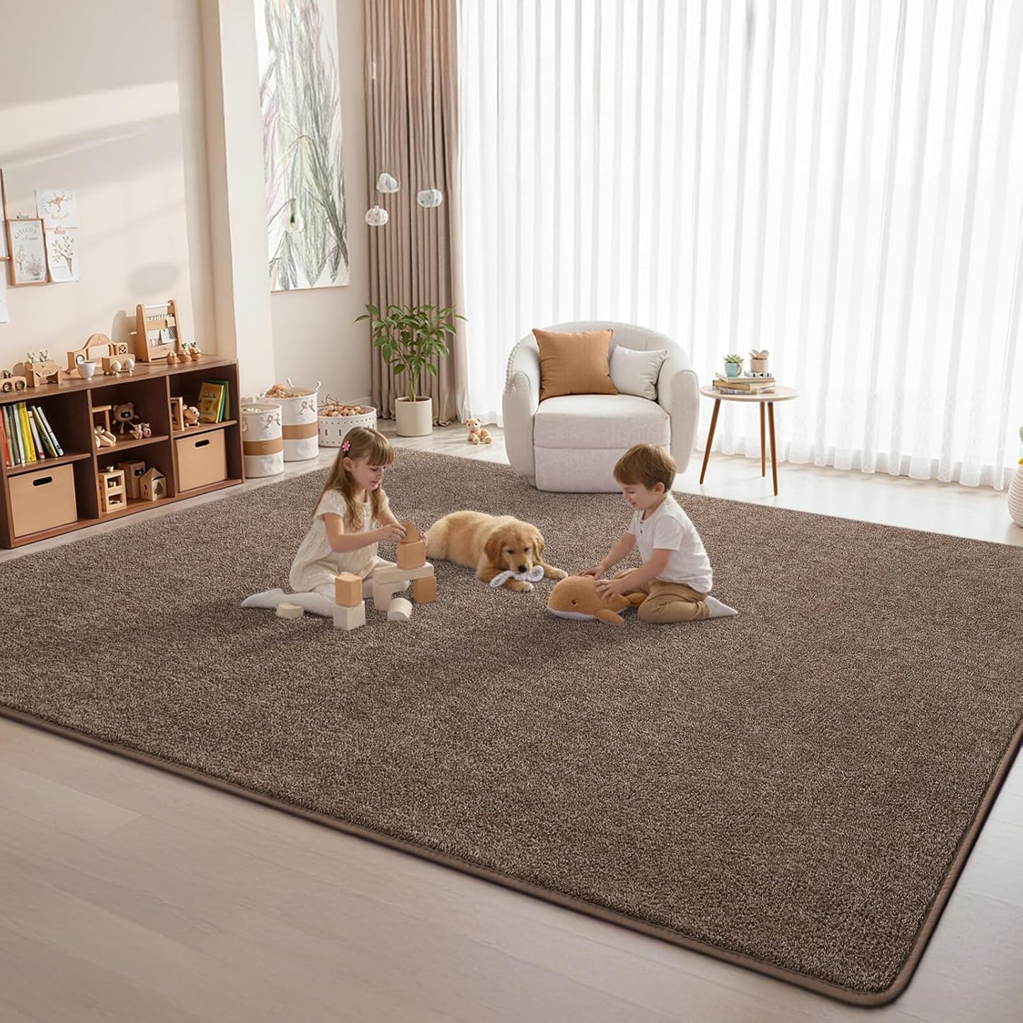 DweIke Rugs for Bedroom Living Room, 5x7 ft Brown Area Rug, Washable Memory Foam Indoor Carpet, Modern Non-Slip Ultra Soft Carpets for Kids Boys Girls Adults Nursery Dorm Home Decor