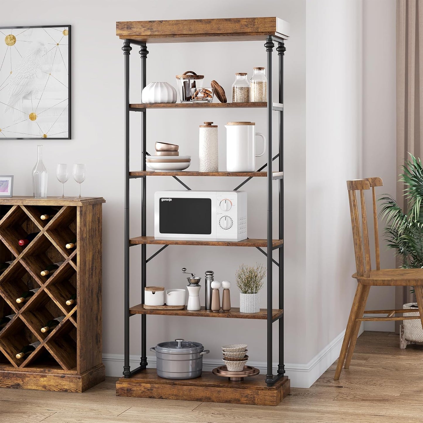 GarveeHome 6 Tier Bookshelf Industrial Bookcase Wood Tall Standing Bookshelves Wood Vintage Display Rack Rustic Bookshelf