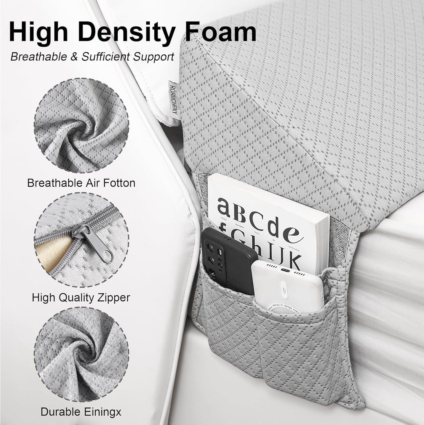 Twin Bed Wedge Pillow Headboard Gap,Wedge Pillow Headboard/Bed Gap Filler,Fill The Gap (0-8") (Gray, 39"x10"x6")