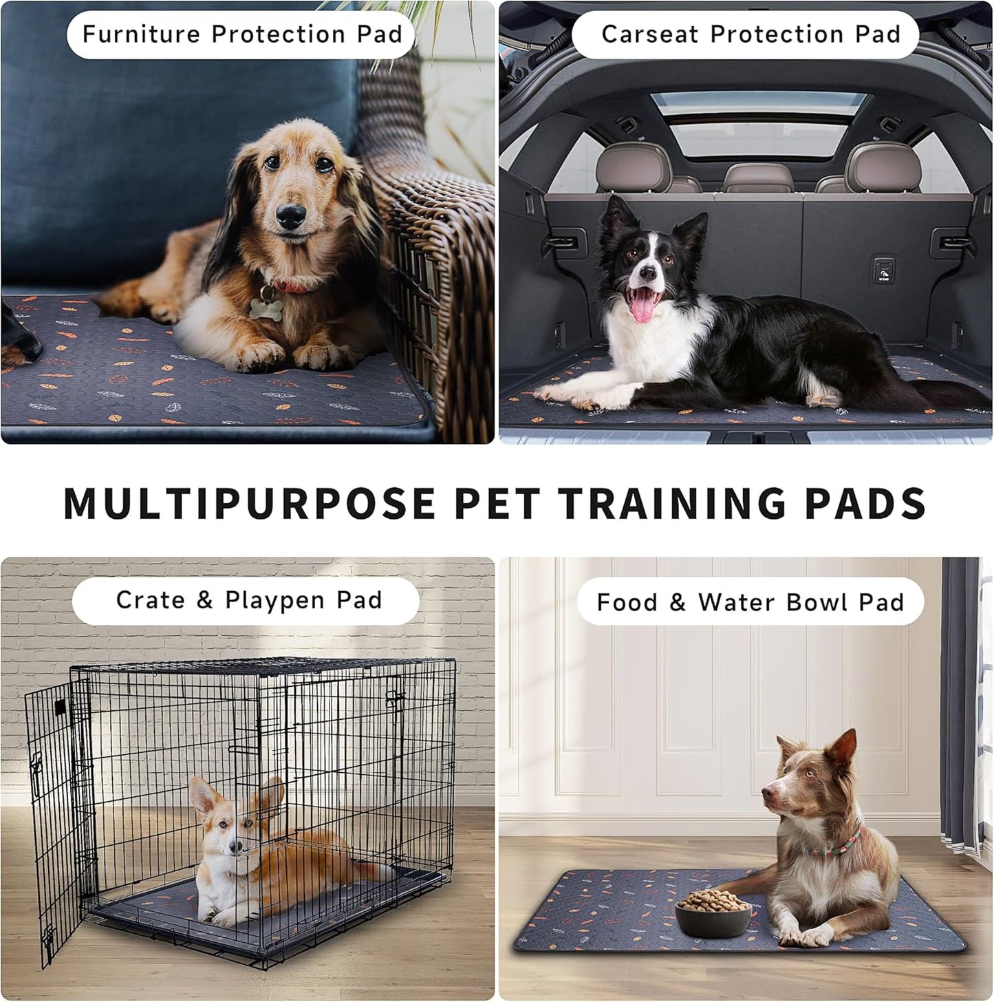 Sunheir Washable Pee Pads for Dogs , Thick Heavy Absorbency Reusable, Prevent Leakage, Waterproof , Non-Slip Pee Pads for Puppy Playpen, Crate, Whelping Box, Potty Training, Grey, 2 packs