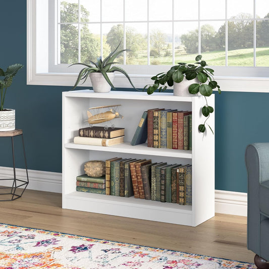 Bush Home Universal Small 2 Shelf Bookcase in White, Low Storage and Display Bookshelf for Home Office or Living Room Organization