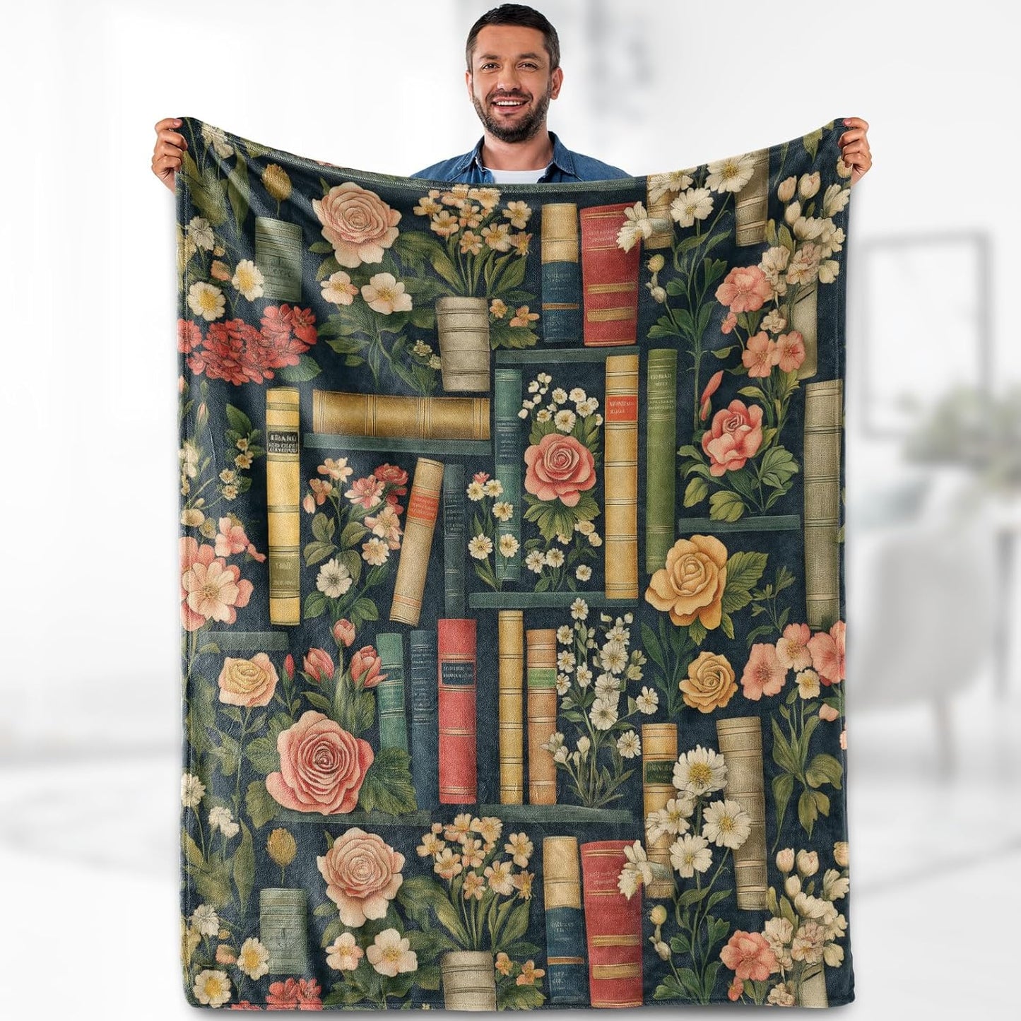 Book Lovers Gifts for Women Girls, Flowers and Book Blanket Gifts for Books Lovers Women Readers Bookish Librarian Themed Reading Blanket, Soft Bed Couch Decor Birthday Throw 50"x60"