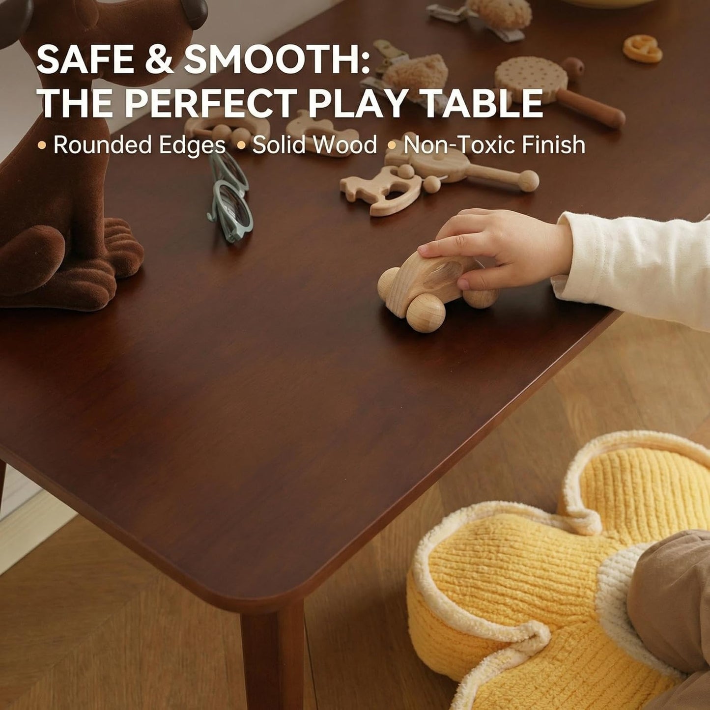 Folding Coffee Table-Puzzle Table for Kids, Japanese Floor Table with Legs - Large Solid Wood Low Coffee Table, Collapsible Living Room Center for Small Spaces, Dorm, or Game Night