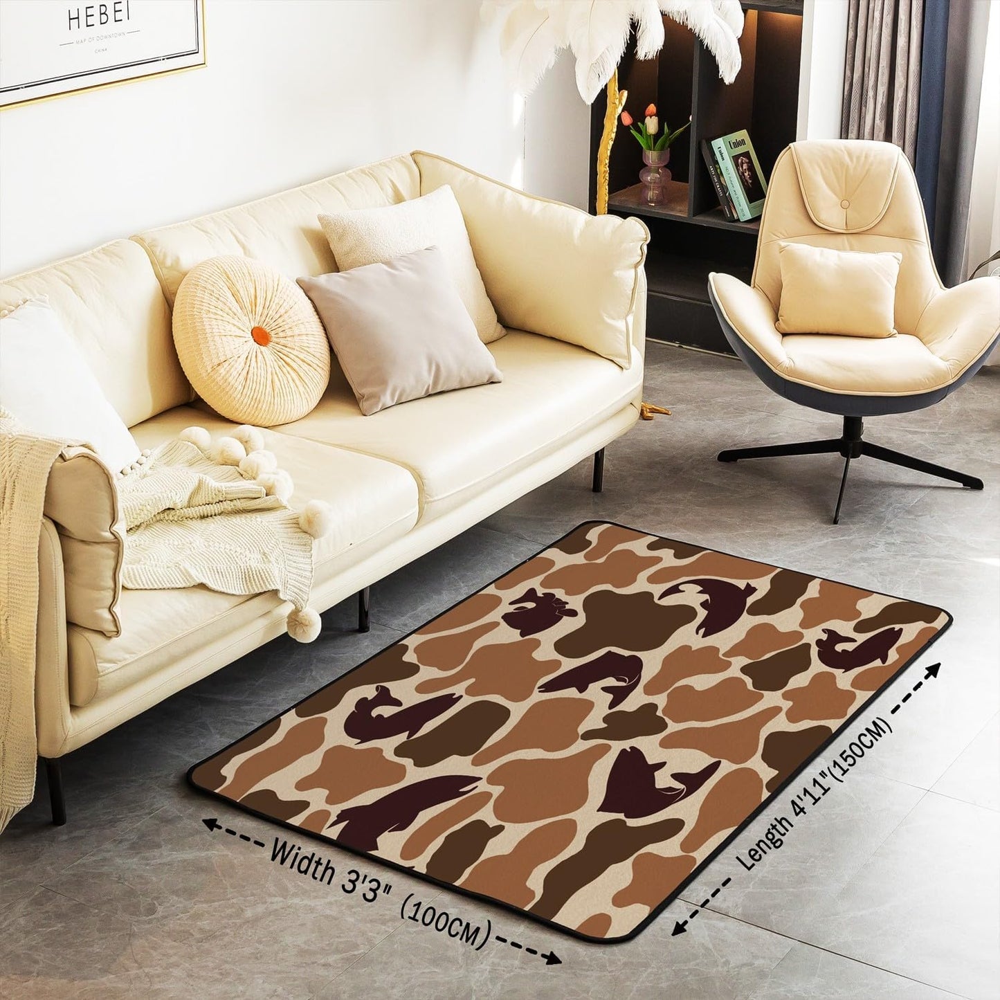 Erosebridal Pike Fish Camo Area Rug 4'11" x 3'3" Hunter Camouflage Living Room Rugs Wildlife Hunting Decorative Carpet Farmhouse Fishing Indoor Floor Mat Vintage Brown Decor