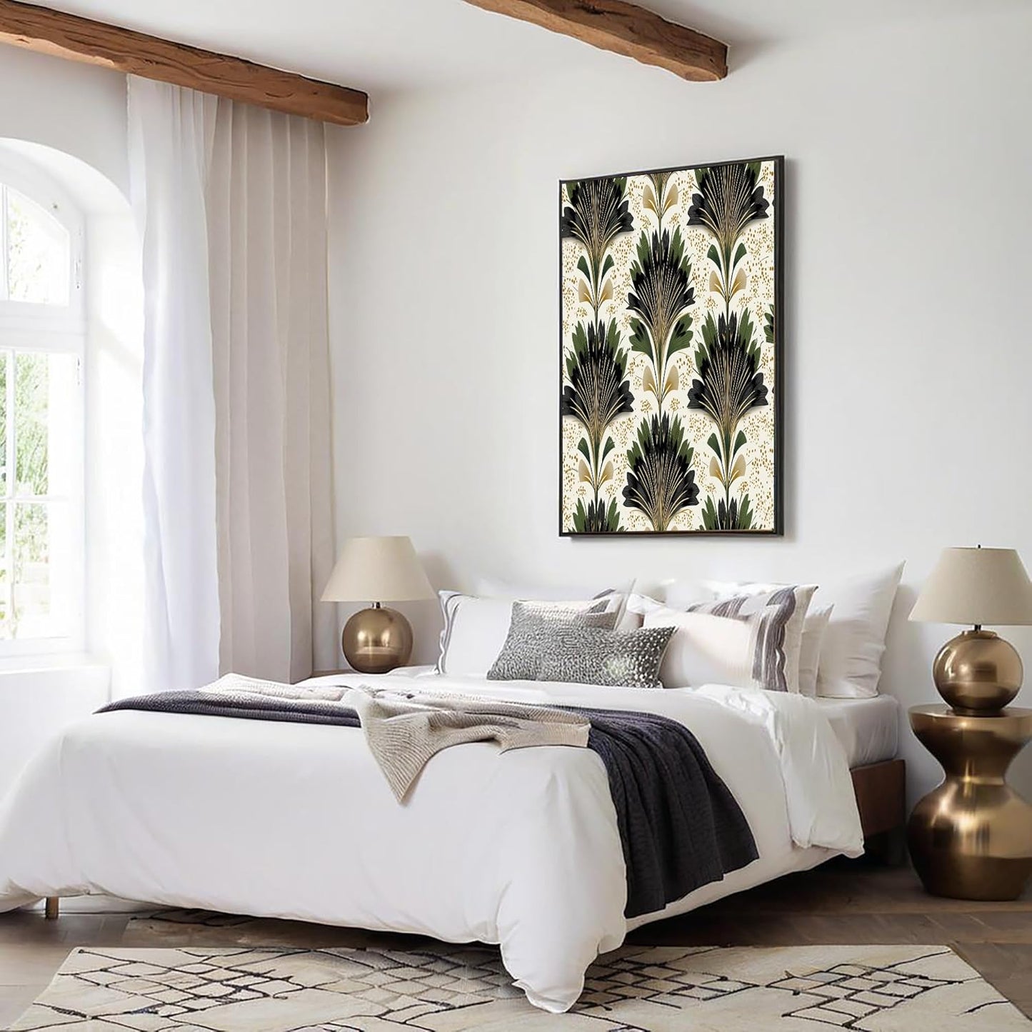 GDJSMIN Art Deco Wall Art, Scalloped Floral Pattern Poster for Reading Room Living Room Decor 12x 16 inch Unframed