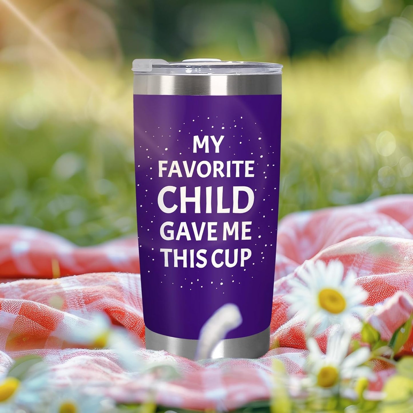 TEEZWONDER Christmas Birthday Gifts for Mom from Daughter Son - Favorite Child 20 oz Stainless Steel Insulated Coffee Tumbler with Lid - Mothers Mama Birthday Gifts, Funny Tumbler for Women