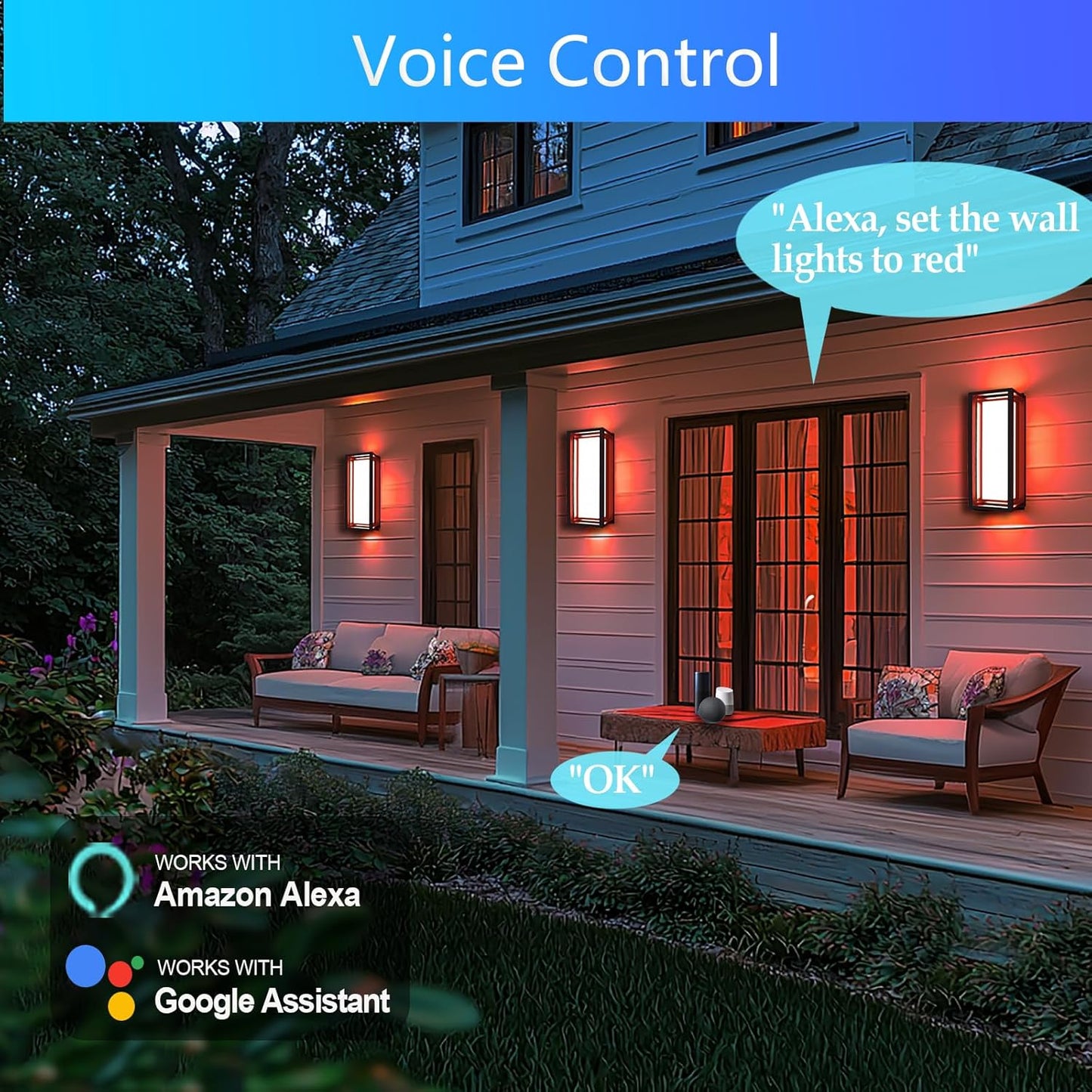 LED Smart Outdoor wall Lights,14in 22W RGB+2700K-6500K Color Changing wall Sconce, Waterproof LED Outdoor Porch Lights, APP Control,IP65 Waterproof,for House Porch Yards
