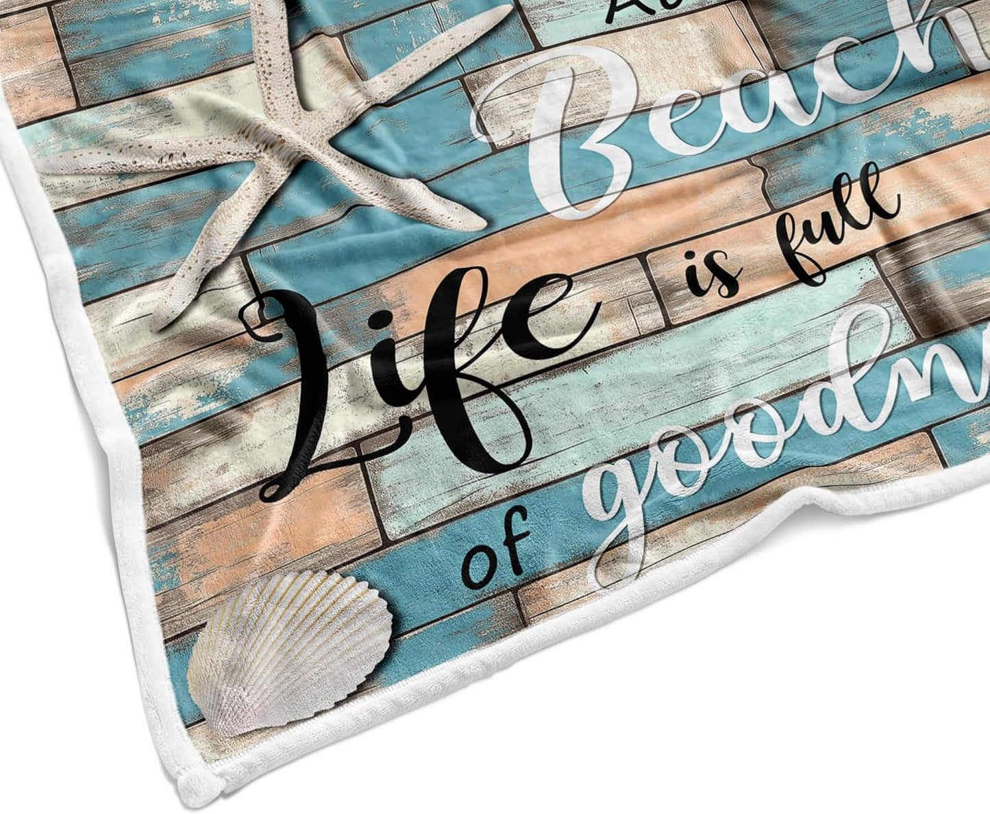 JAWO Beach Throw Blanket, Rustic Vintage Wood Ocean Quote Words Flannel Blanket for Couch Bed Sofa Chair Home Decor, Nautical Coastal Theme Blanket, Cozy Warm Soft Blankets, 50x60 Inch