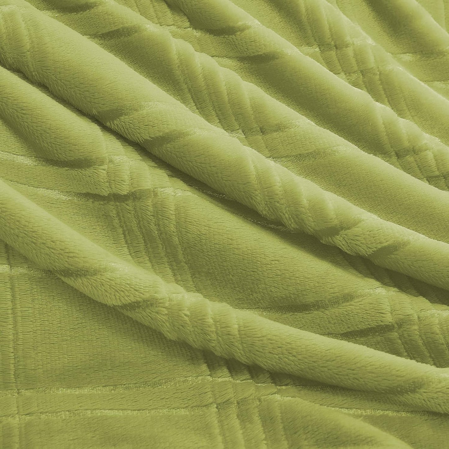 Super Soft Flannel Throw Blanket 50x60 Inches, Premium Checkered Jacquaed Silky Fleece Lightweight Bed Blanket All Season Use, Olive Green Strip, 50"x60"