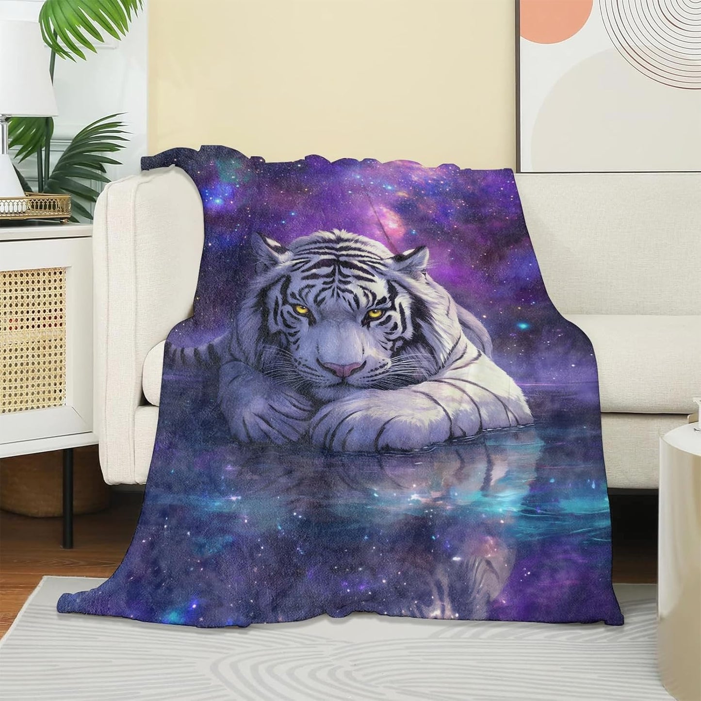 Galaxy Tiger Blanket, Soft Warm Cozy Majestic White Tigers Throw Blanket Gifts for Adults Kids Women, Lightweight Fuzzy Comfy Flannel Blankets for Couch, Travel, Bed, House Decor 60×50 Inch