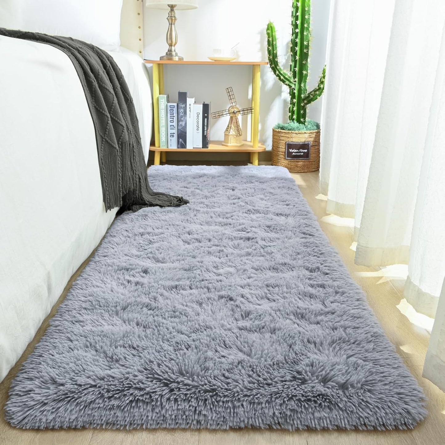 Keeko Small Bedroom Runner Rug 2x6, Grey Fluffy Bedside Kids Room Rugs Living Room Shag Throw Rug for Nursery Entryway Fuzzy Indoor Area Carpet Cute Rugs for Boy Baby Girl Room Dorm Decor