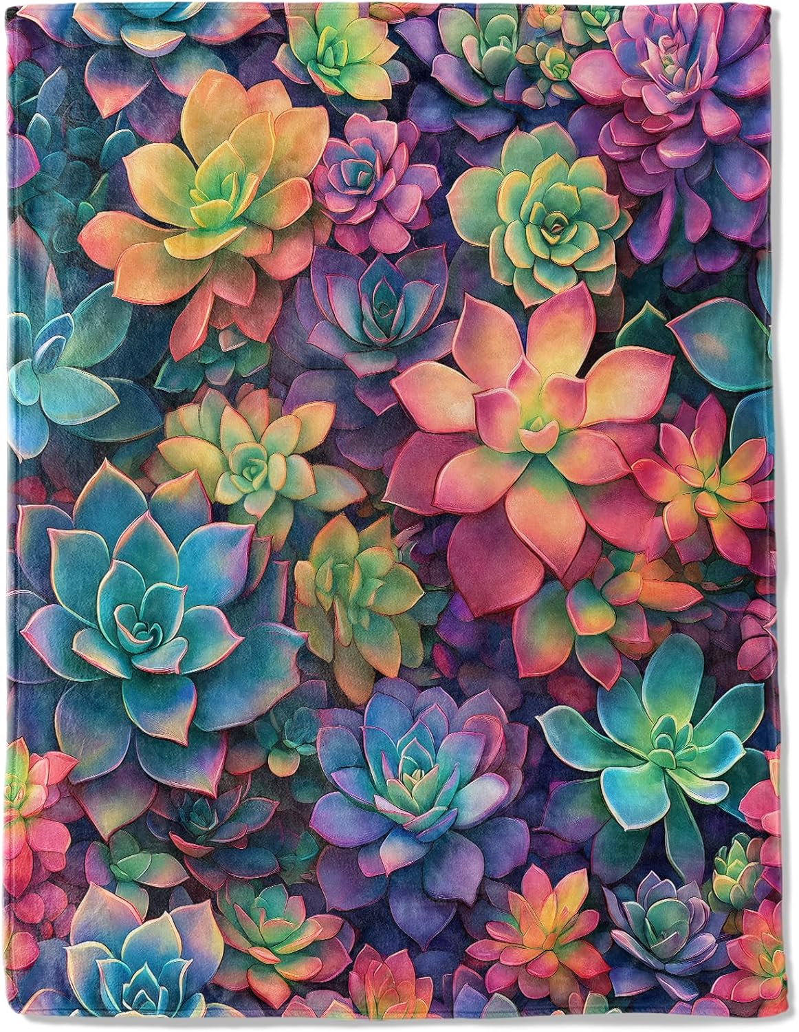 Succulent Plant Fleece Blanket - Lightweight Soft Cozy Gifts Throw for Plant Lovers,Kids,Women,Girls,Lush and Colorful Multicolored Meaty Blankets,Home Room Modern Art Decor 40x50in