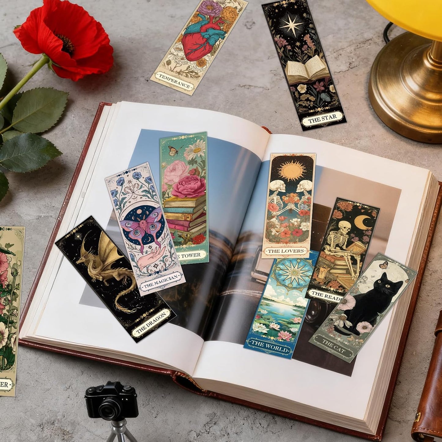 Tarot Cards Bookmarks Gifts - 60 Pcs Dark Romance Bookmarks for Women Men Moon Owl Butterfly Book Marks Book Markers Page Marker Clip Gift for Students Teachers Bookish Book Lovers Reading