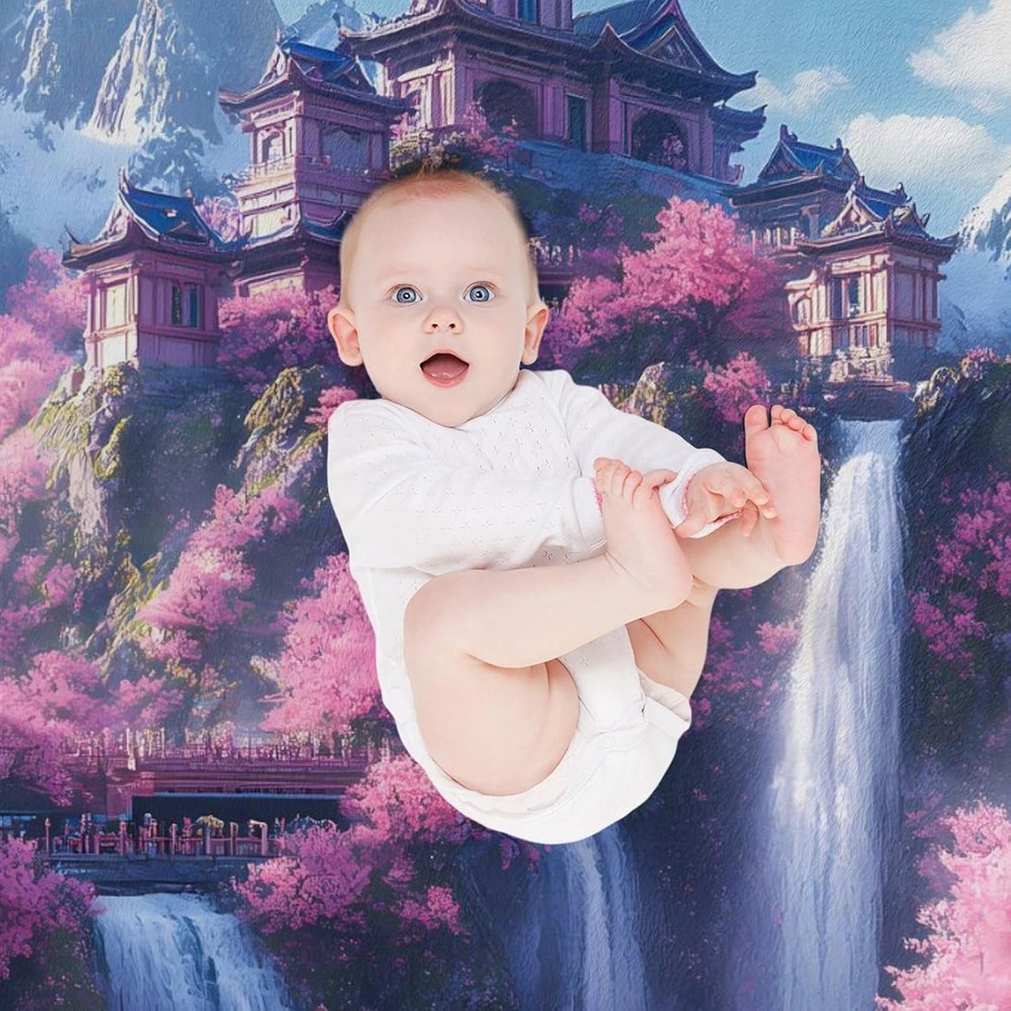Japanese Building On Mountains Waterfall Throw Blanket for Couch Bed Plush Cozy Fuzzy Flannel Blanket for All Season 55"x70"