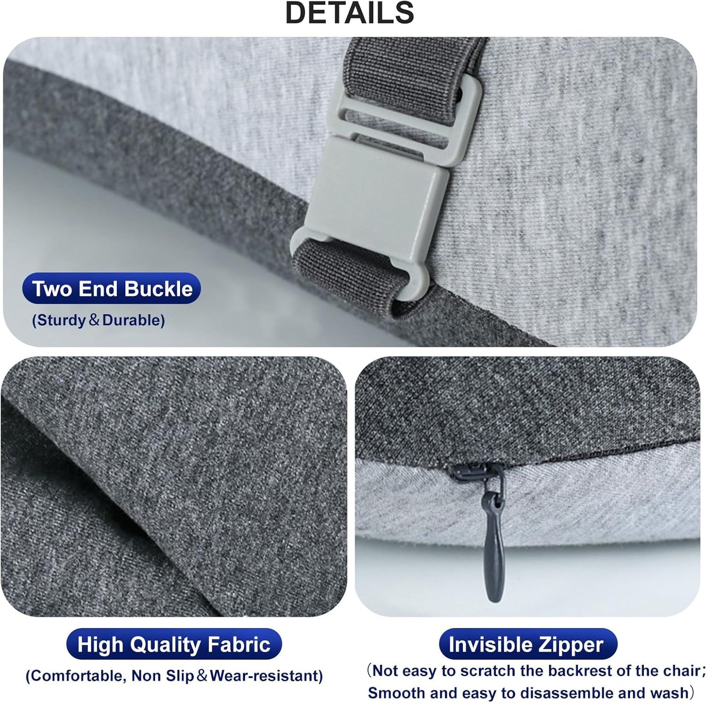 Adjustable Lumbar Support Pillow for Office Chair Improve Lower Back Pain Relief & Sitting Posture Back Support Pillow with Adjustable Slider Ergonomic Memory Foam Back Cushion for Long Sitting（1 Pcs）