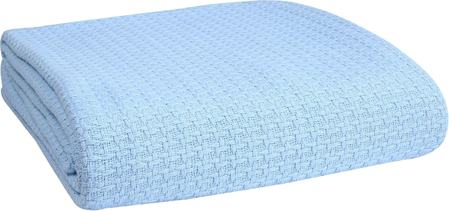 Belizzi Home 100% Cotton Bed Blanket, Breathable Bed Blanket Full - Queen Size, Cotton Thermal Blankets Full - Queen, Perfect for Layering Any Bed for All Season, Light Blue
