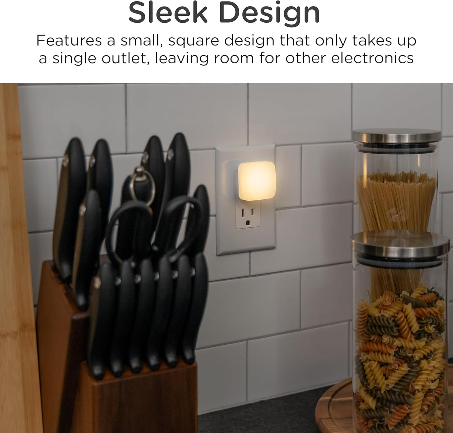 Lights by Night Mini Square LED Night Light, Plug in, Dusk to Dawn Sensor, Warm 3000K, Compact Single Outlet Design (Doesn’t Block 2nd Outlet), Ambient Lighting, Bedroom, Bathroom, 1 Pack, 82486