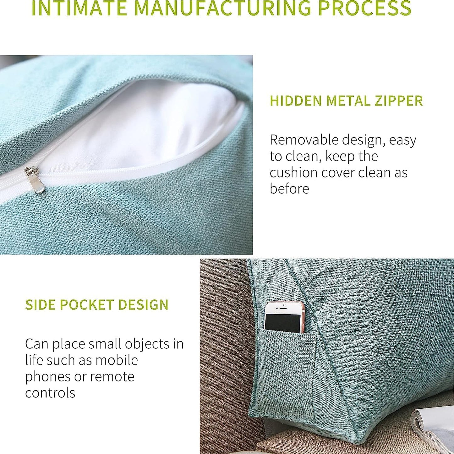 Large Wedge Pillow Lumbar Support Cushion for Bed Headboard Sofa, Back Positioning Backrest,Soft Reading Pillow with Breathable Removable Washable Cover(Size:50x20x35cm,Color:C)