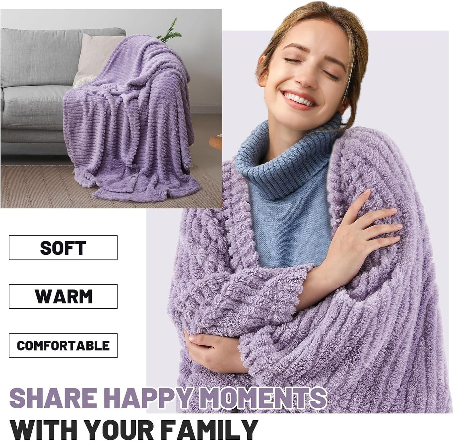 2 Pcs Fleece Wearable Blanket Winter Wrap Shawl with Pockets 58'' x 64'' Poncho Cape Warm Gifts for Adult Women Men Office Lounge Sofa (Purple,Fluff Polyester)