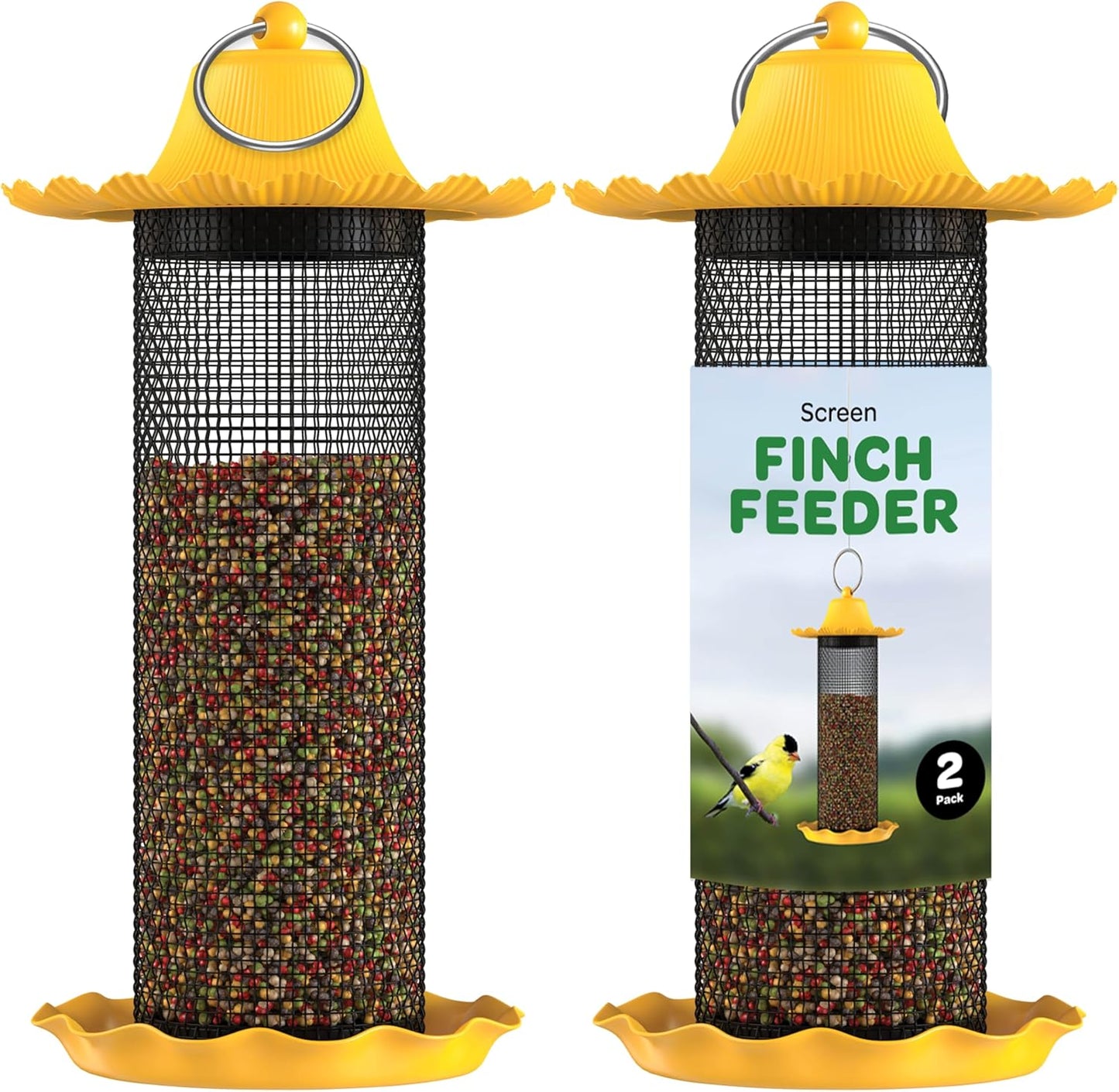 Finch Bird Feeders for Outside [Set of 2] 0.5 LB Capacity Yellow Wild Bird Feeders, Seeds Attracts Small Birds to Backyard & Garden. Tube Bird Feeders for Outdoors.