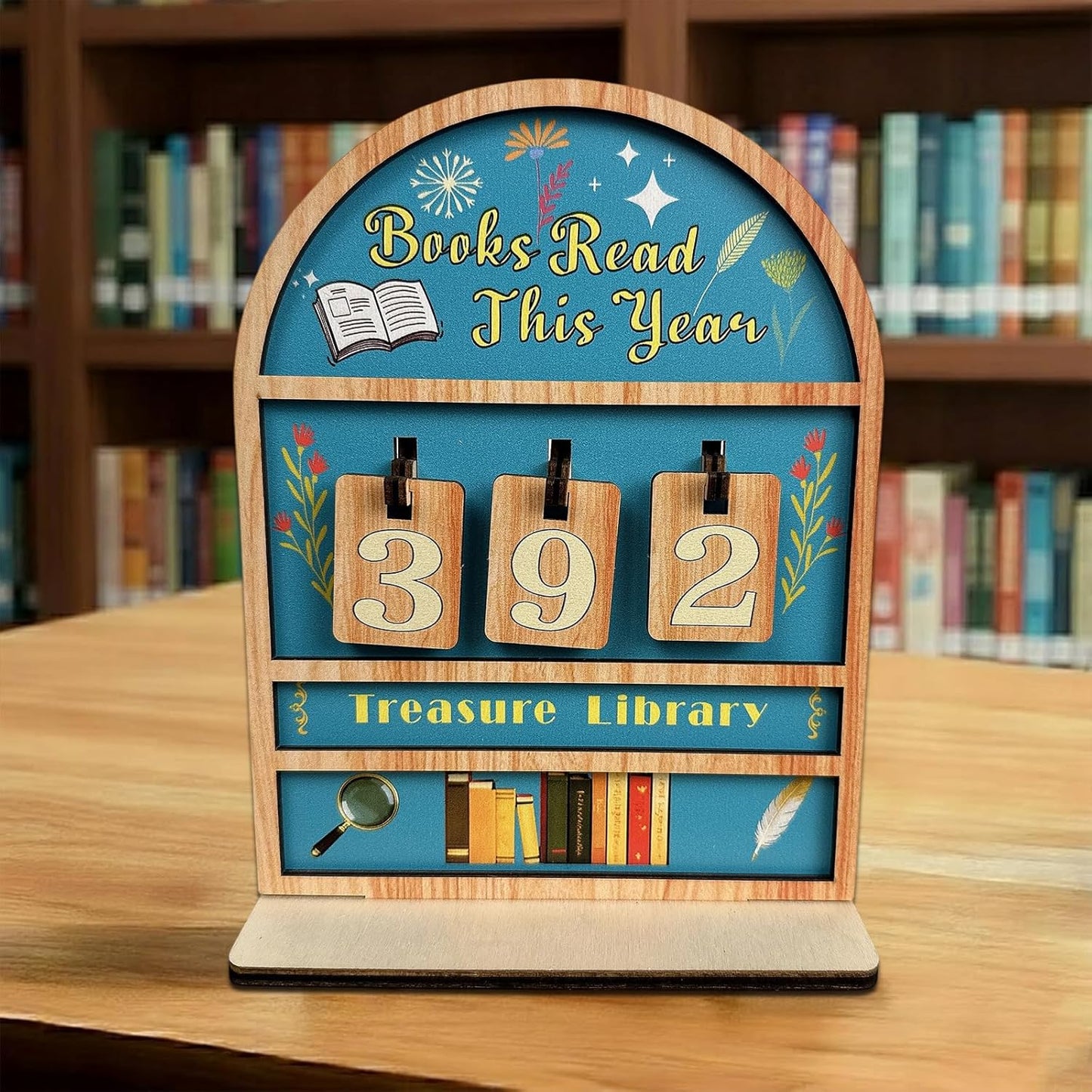 Reading Tracker Counter Sign, Wooden Books Read This Year Display, Book Lover Gift for Librarian, Reader, Teacher, Women, Wall and Table Decor for Home Library, Teachers, Book Lovers（light blue）