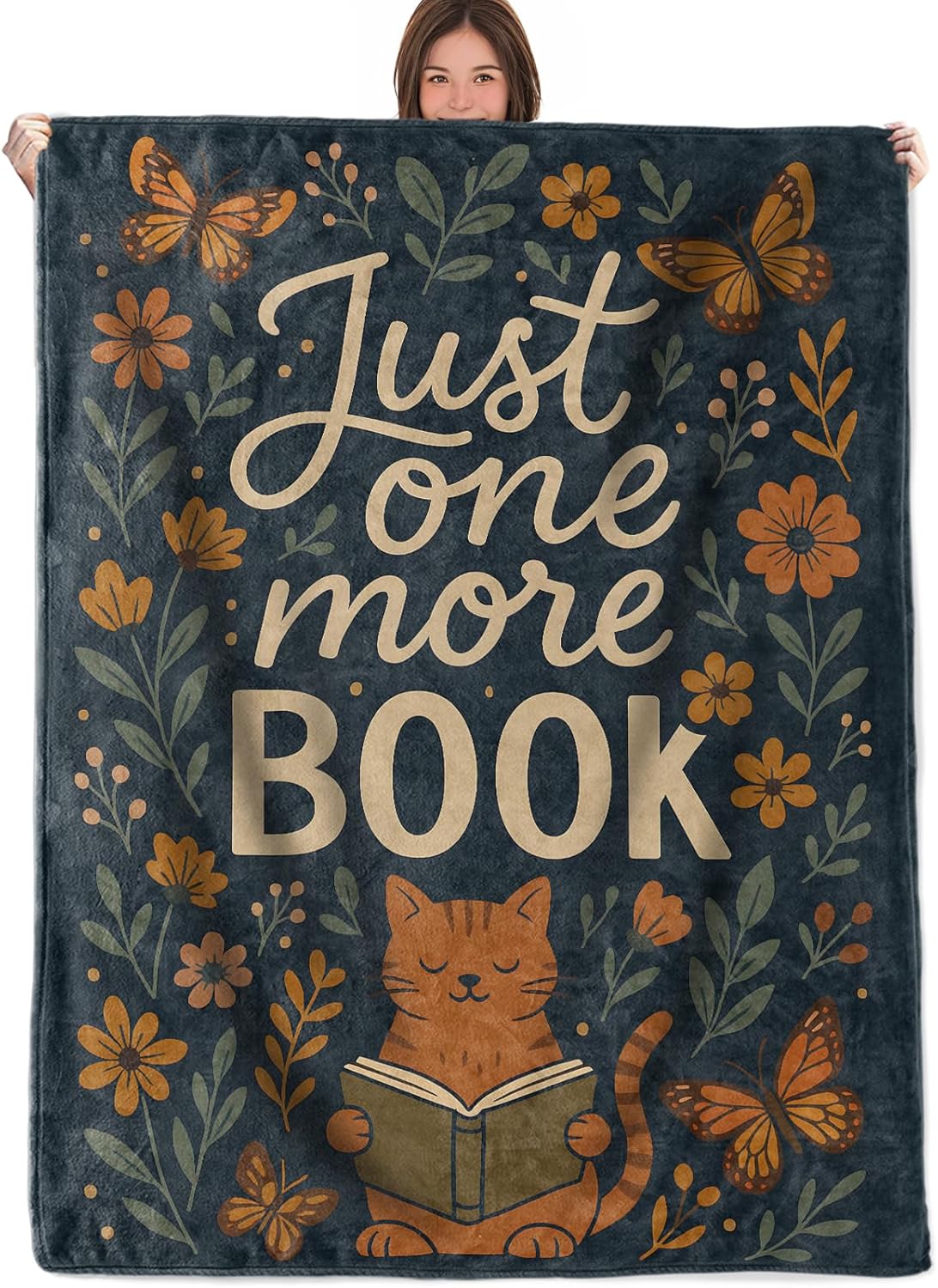 Book Lover Throw Blanket Gifts for Boys Girls Kids Adults, Cute Cat Reading Book Theme Flannel Blankets for Travel Sofa Living Room Decor 50"X60"