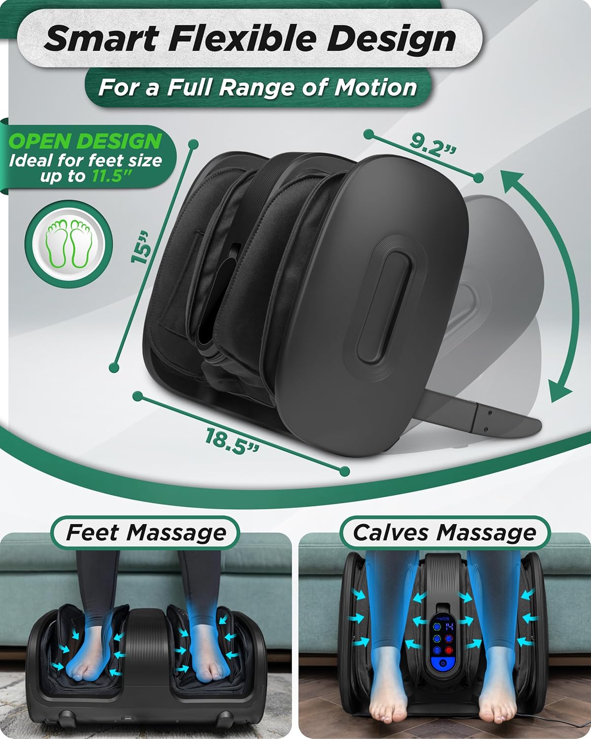 Lunix LX21 FSA Foot and Calf Massager with Remote, Neuropathy & Plantar Fasciitis Relief, Adjustable Leg Ankle Deep Kneading Shiatsu Therapy, Blood Circulation, Hot Cold Pockets, Granite Black
