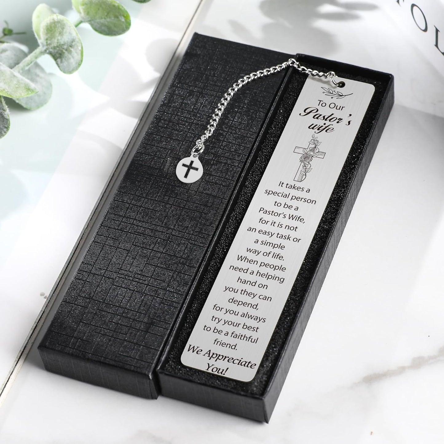 Pastor Wife Appreciation Gifts, 3PCS Gift Set with Makeup Bag, Bracelet, Bookmark and Card, Christian Thank You Gifts for Pastor’s Wife Birthday Christmas October Month