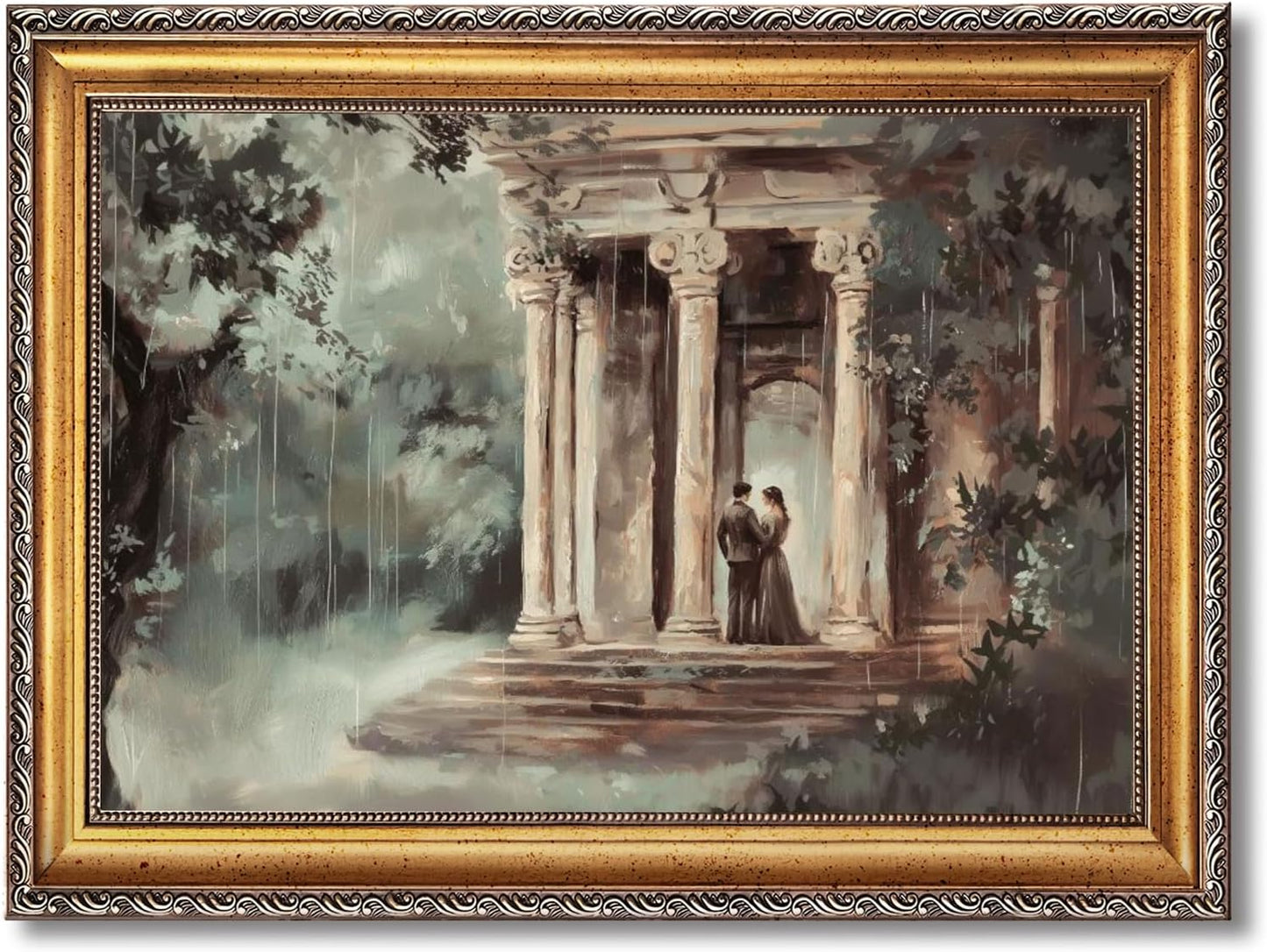 Gold Framed Pride and Prejudice Proposal Wall Art Poster Vintage Temple Scene Painting Elizabeth Bennet Canvas Print Romantic Jane Austen Artwork Living Room Cottagecore Picture Wall Decor 12x16inch