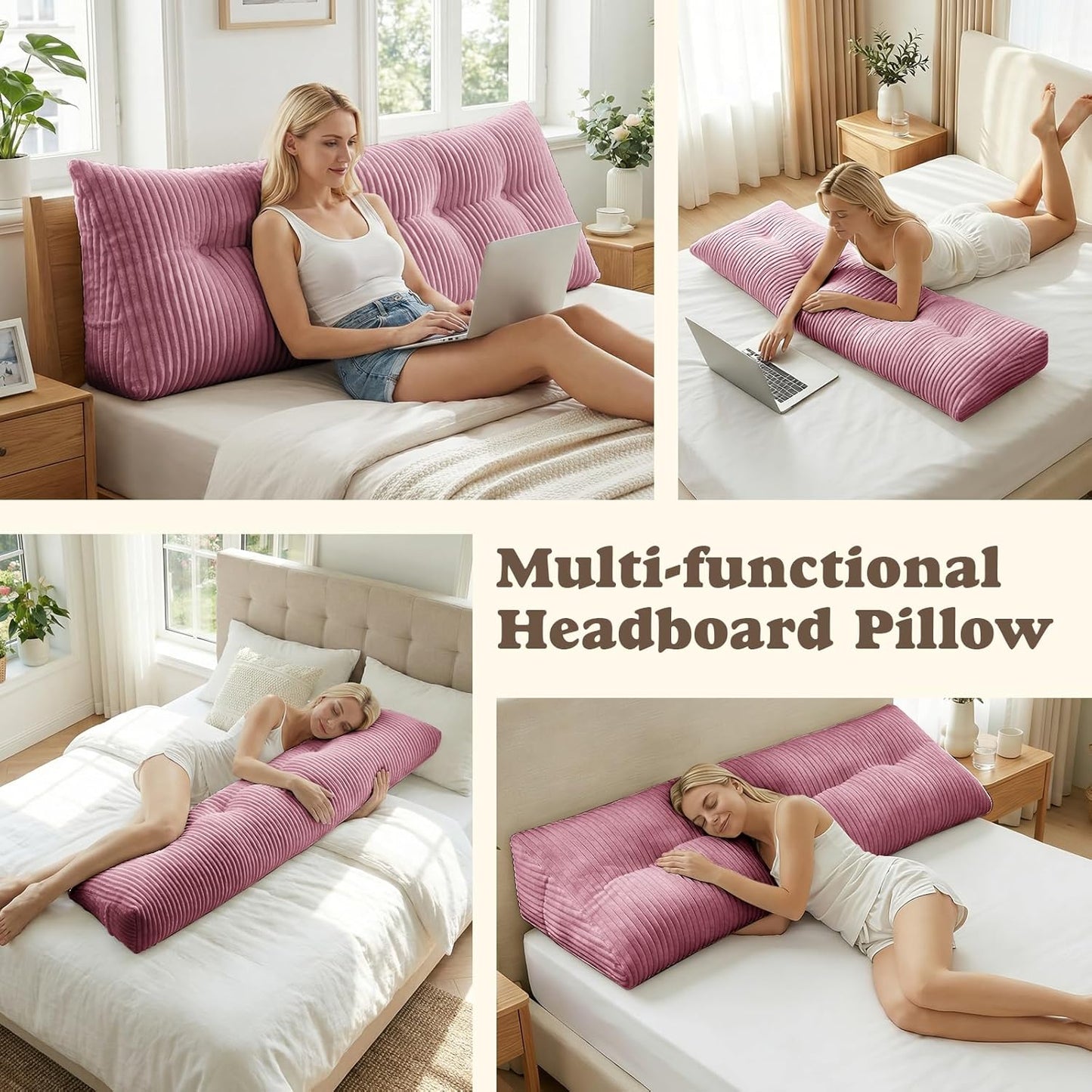 Deodar Headboard Pillow Twin, Wedge Pillows Headboard Triangle Reading Back Pillow with Removable Cover for Dorm Gaming Sleeping TV, Pink
