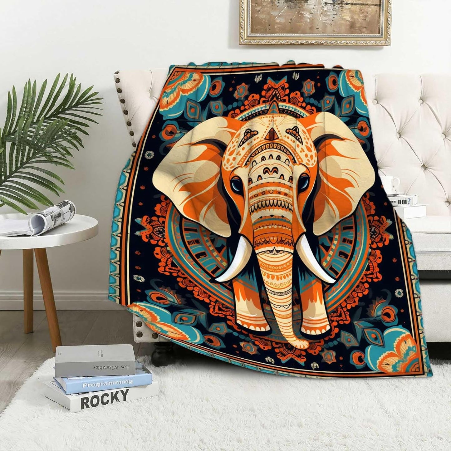 Firmiso Boho Elephant Throw Blanket Gift for Women Girls, Mandala Elephant Flannel Fleece Blanket for Couch, Sofa or Bed, Decorative Bohemian Animal Home Decor, 60"x80"