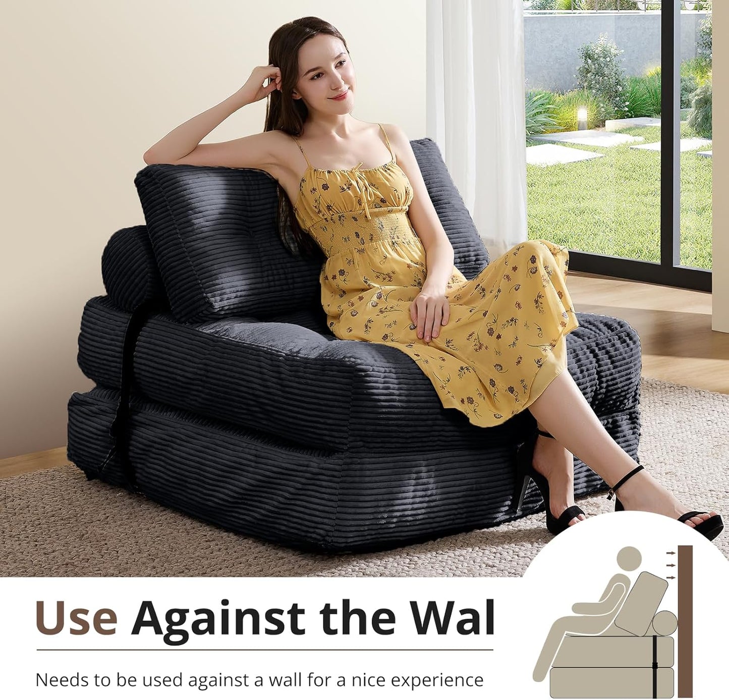 Folding Sofa Bed, Convertible Sleeper Chair with Pillow, Foldable Mattress with Back Support, Portable Floor Sofa Lounge for Living Room Bedroom Dorm