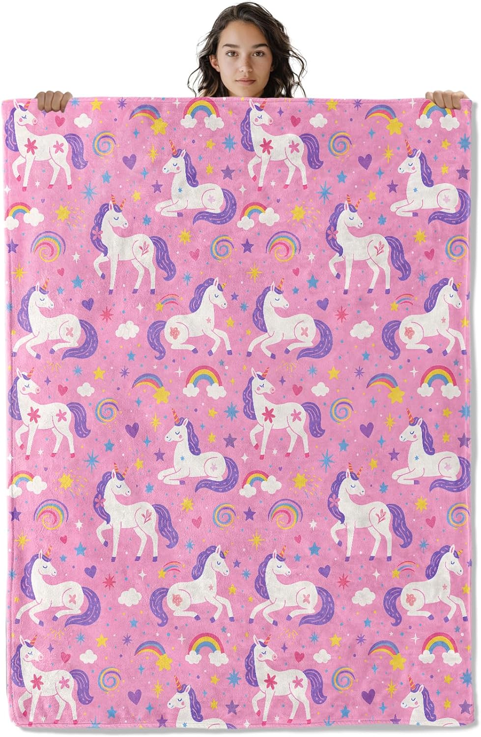 Fantasy Unicorn Magical Rainbow Blanket, 60 x 50 Inch Flannel Cartoon Design Throw Blanket, Gifts for Women Girls Adults Kids, Lightweight Cozy Warm Blankets for Sofa Travel Home Decor