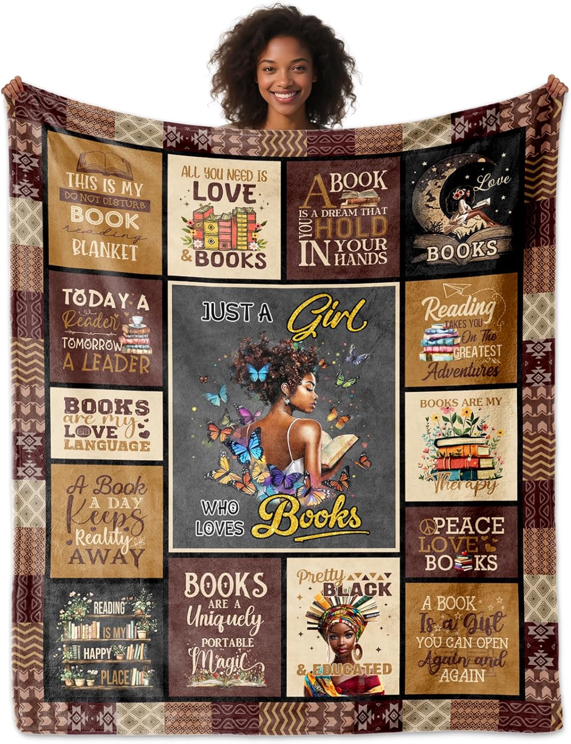 ACBEAT African American Black Girl Book Lovers Gifts Blanket 60"x50", Gifts for Book Lovers Women, Reader Blanket, Librarian Reading Gifts, Books Club/Bookworm/Bookish Birthday Christmas Blankets